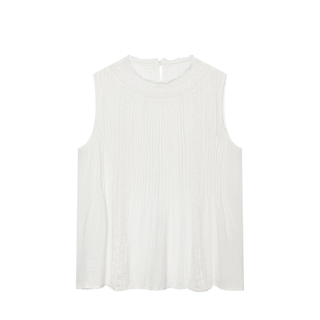 Skirt style pleated sleeveless round neck shirt for women