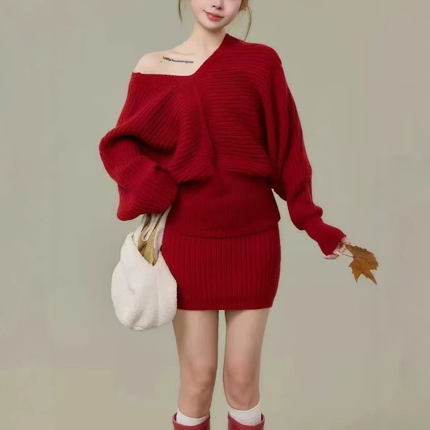 Style Striped V-Neck Knitted Two-Piece Sweater Set