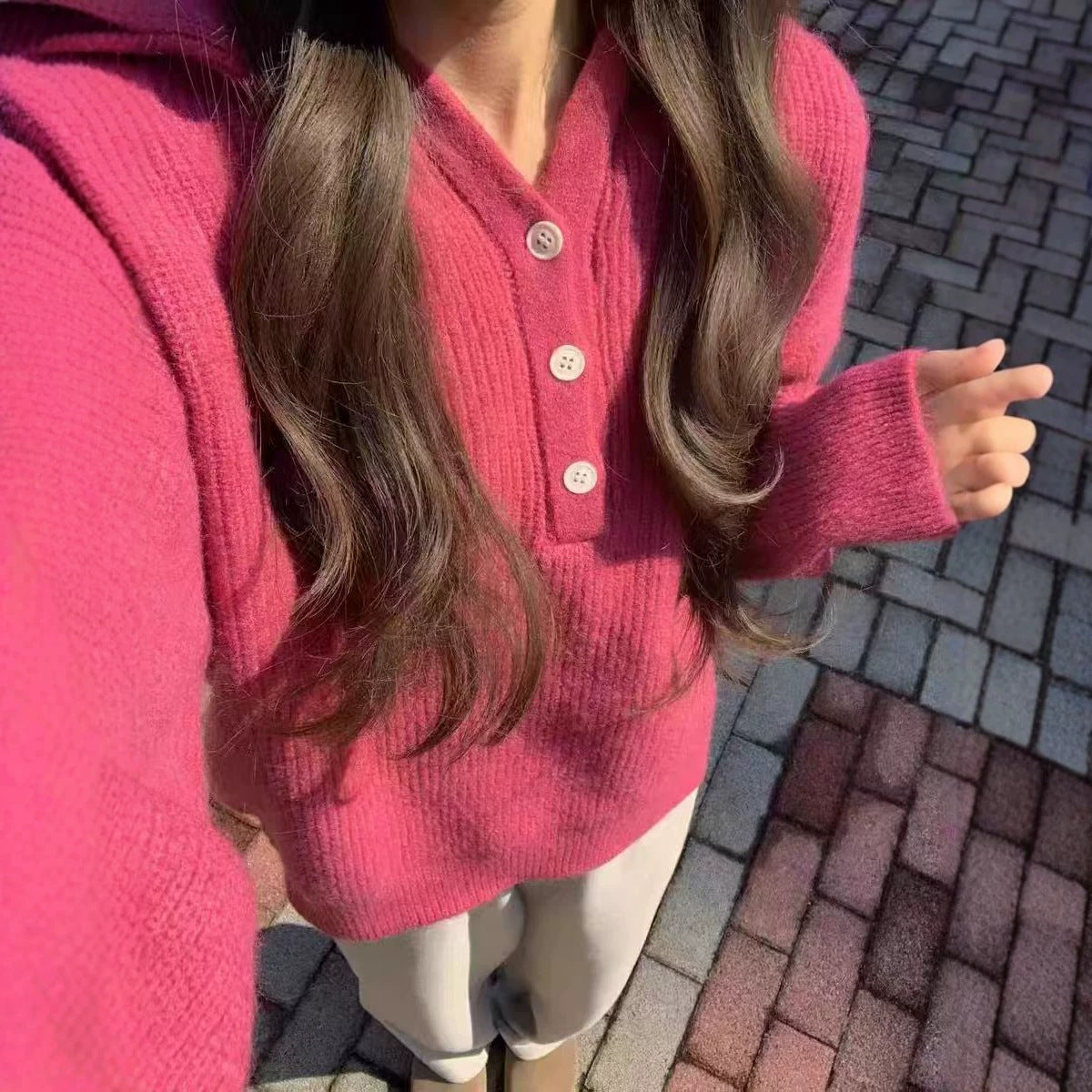 Candy Color Hooded Pullover Sweater Women's Loose Knit Top