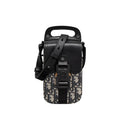 Saddle Vertical Pouch with Strap Beige and Black Dior Oblique Jacquard with Black Grained Calfskin