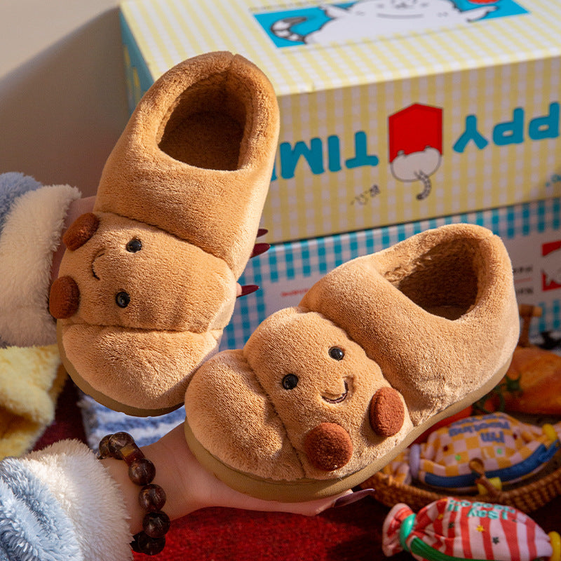 Croissant Cotton Slippers for Women with Covered Heel, Indoor Home Warm Cotton Shoes, Couple Fleece Slippers, Winter Women's Style