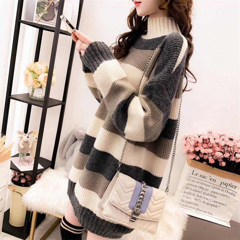 Women's Loose Mid-Length Mock Neck Pullover Sweater