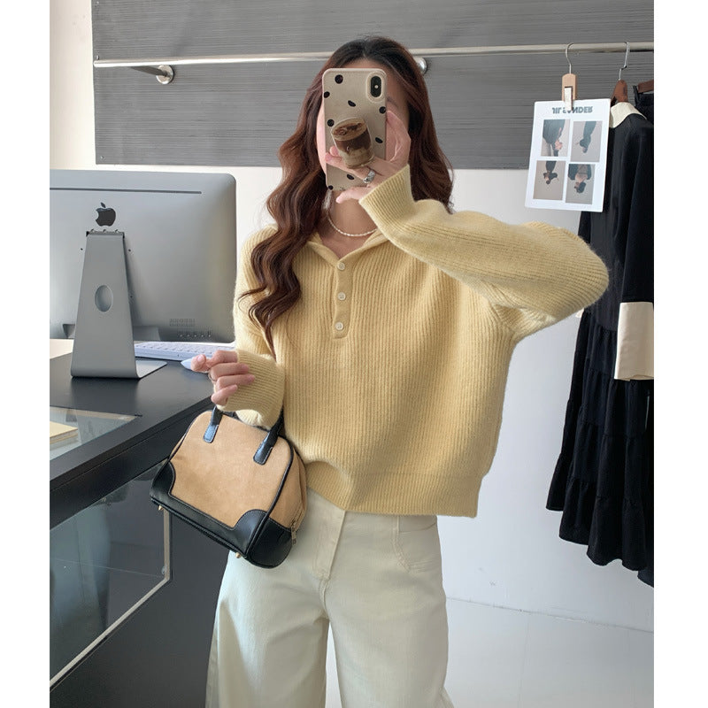 Candy Color Hooded Pullover Sweater Women's Loose Knit Top