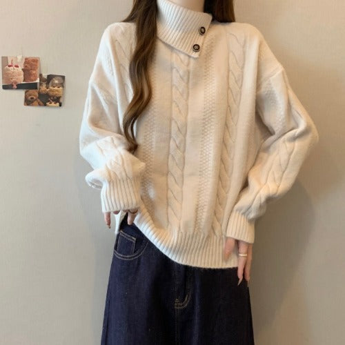 Women's Premium Cable Knit Irregular Lapel Sweater