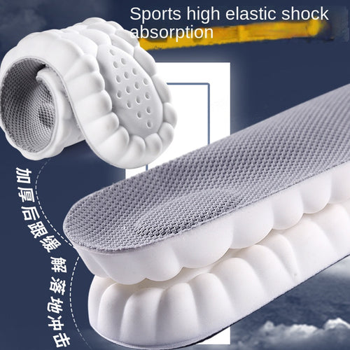 4D Cloud-like Cushioned Insoles for Men and Women, Soft Elastic Shock Absorption, Arch Support, Breathable, Anti-Odor, Sweat-Absorbing, Non-Slip, Comfortable for Long Standing