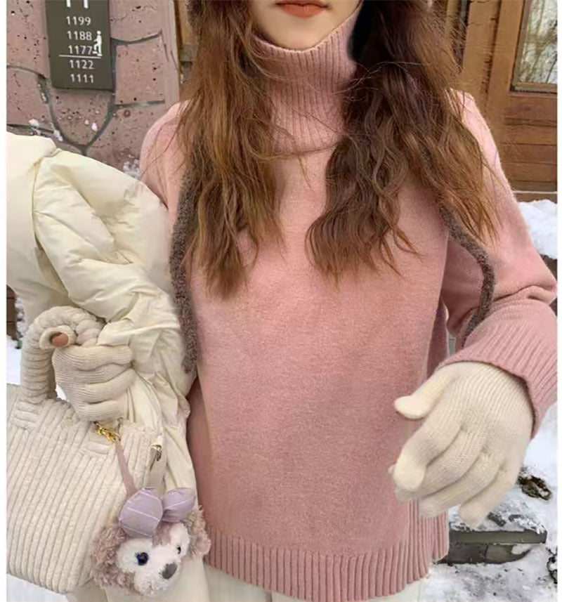 Women's Casual Loose Ribbed Long Sleeve Roll Neck Pullover Sweater