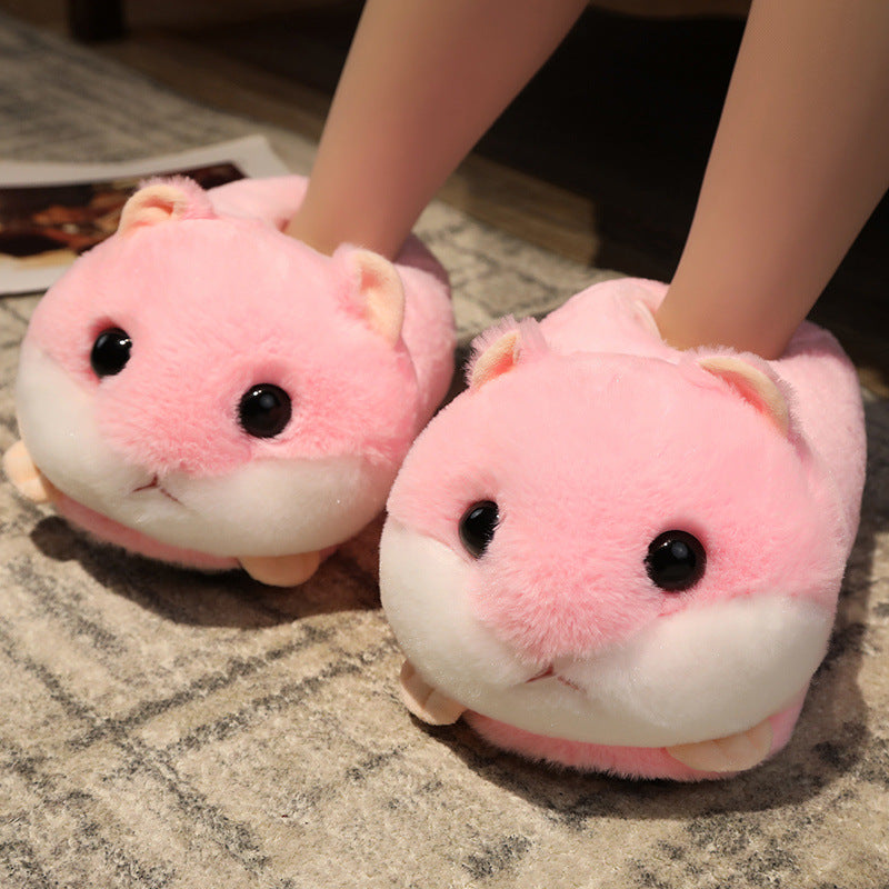 Sad Hamster Plush Slippers Home Soft Warm Furry Slides Women Cozy Indoor Floor Shoes