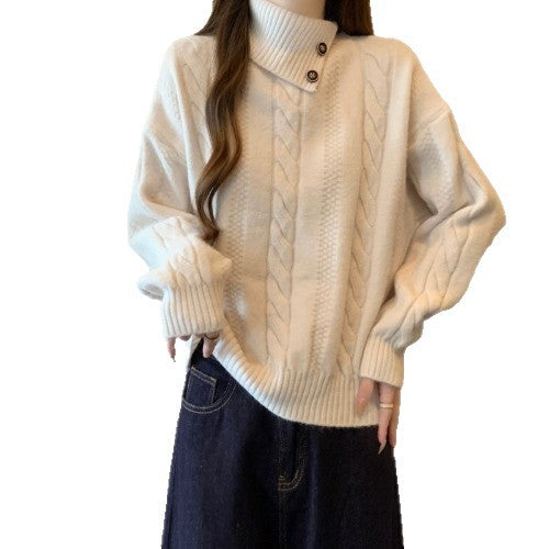 Women's Premium Cable Knit Irregular Lapel Sweater