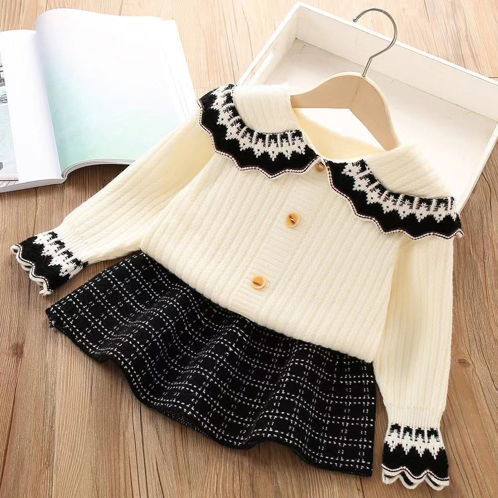 Preppy Girls Knit Cardigan and Skirt Two-Piece Set