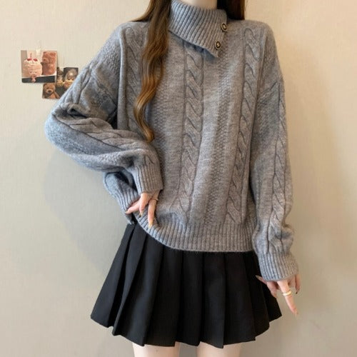 Women's Premium Cable Knit Irregular Lapel Sweater