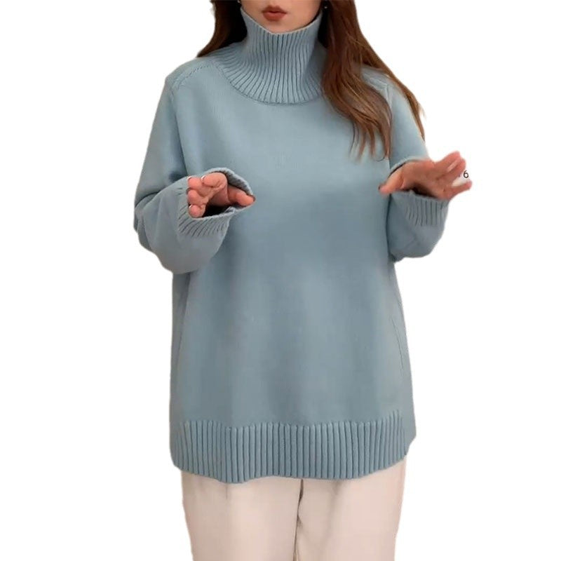 Women's Casual Loose Ribbed Long Sleeve Roll Neck Pullover Sweater
