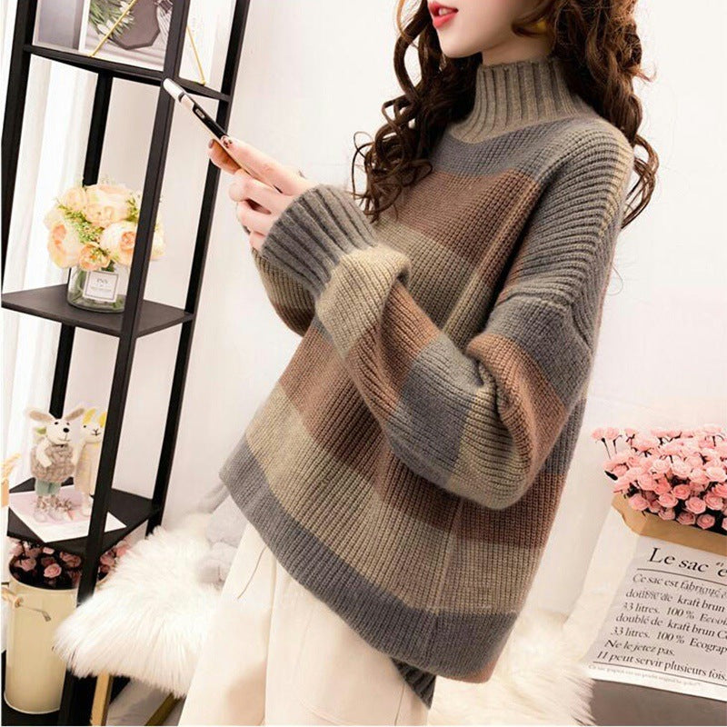 Women's Loose Mid-Length Mock Neck Pullover Sweater