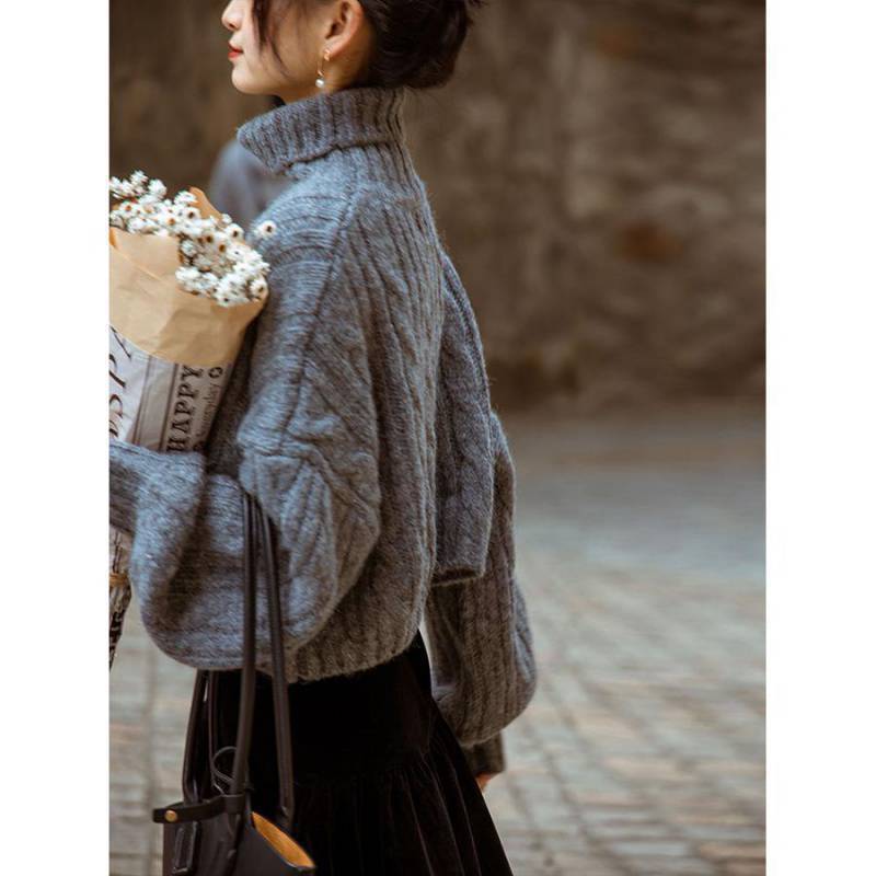 Vintage Cable Knit High Neck Sweater
