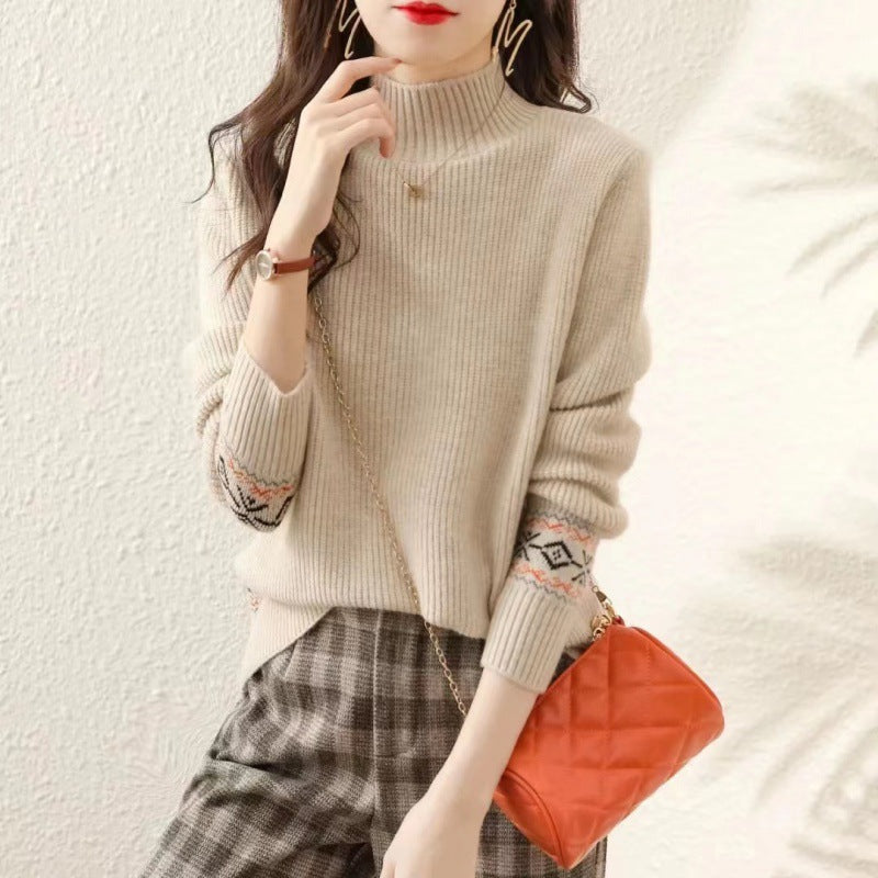 Loose Mock Neck Knit Sweater Top