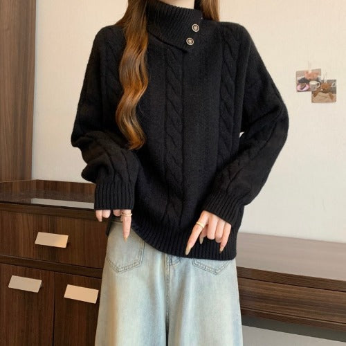 Women's Premium Cable Knit Irregular Lapel Sweater