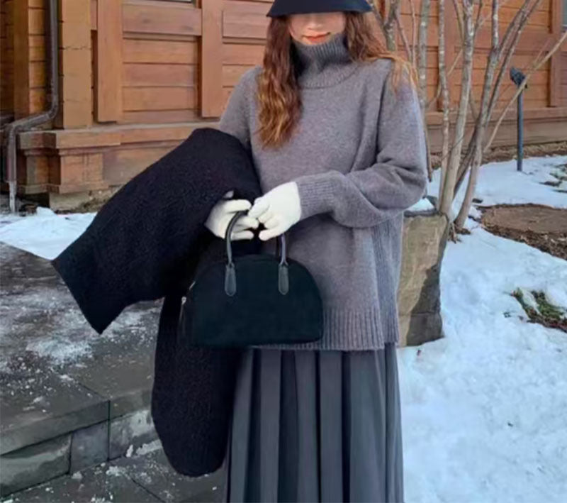 Women's Casual Loose Ribbed Long Sleeve Roll Neck Pullover Sweater
