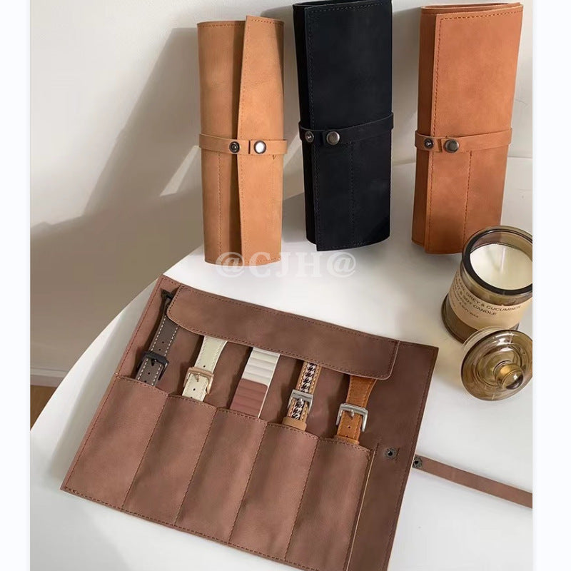 Wristband Storage Bag, Portable Korean-Style Matte PU Roll-Up Case for iWatch Watch Organizer Pouch