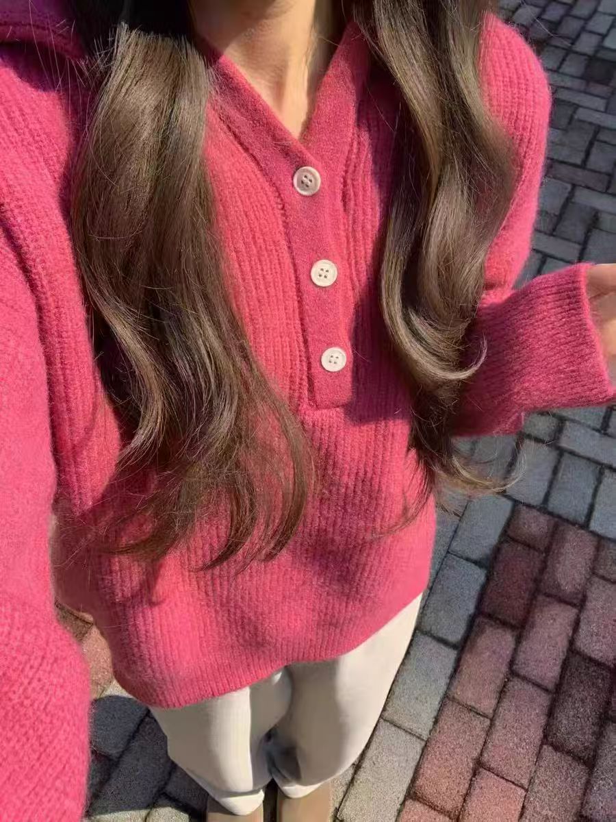 Candy Color Hooded Pullover Sweater Women's Loose Knit Top