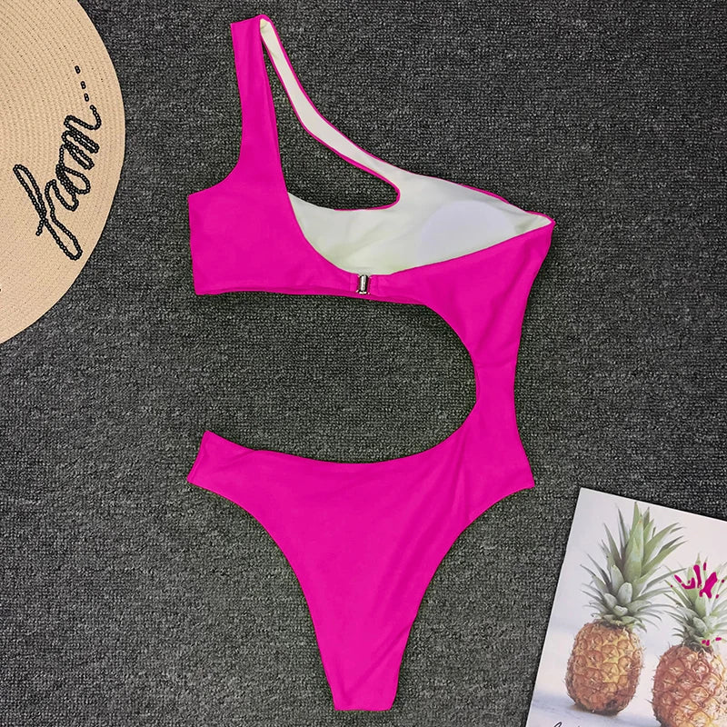 2025 Sexy One shoulder Female Swimwear One piece swimsuit Women Monokini Bather Trikini High cut Out Bathing suit Swim Bodysuit