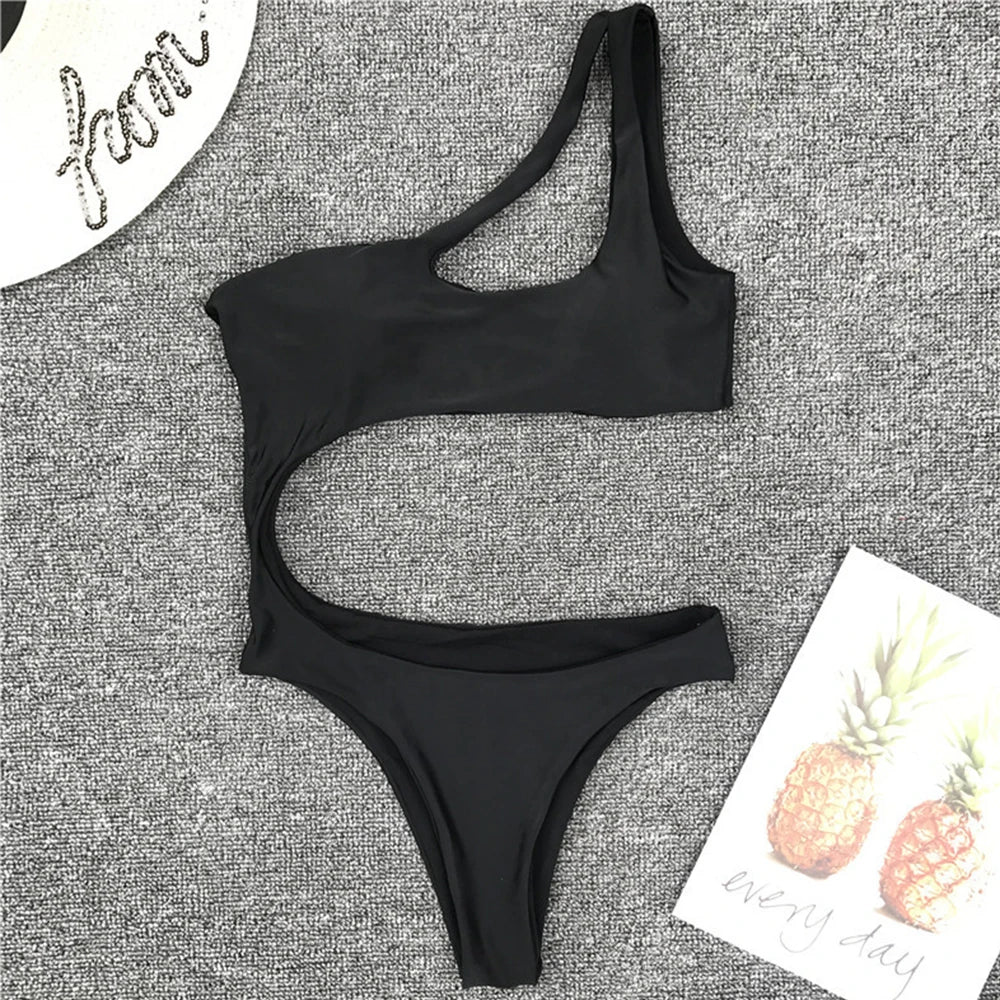 2025 Sexy One shoulder Female Swimwear One piece swimsuit Women Monokini Bather Trikini High cut Out Bathing suit Swim Bodysuit