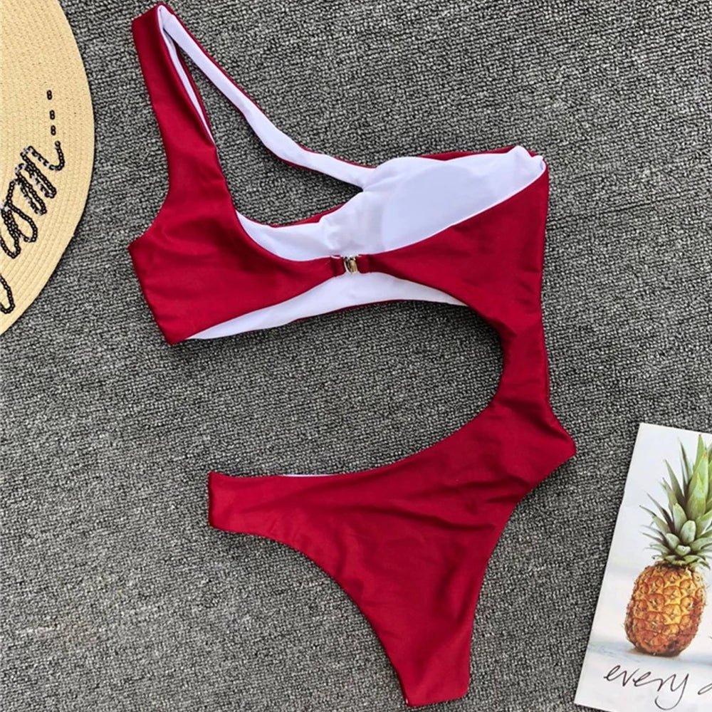 2025 Sexy One shoulder Female Swimwear One piece swimsuit Women Monokini Bather Trikini High cut Out Bathing suit Swim Bodysuit