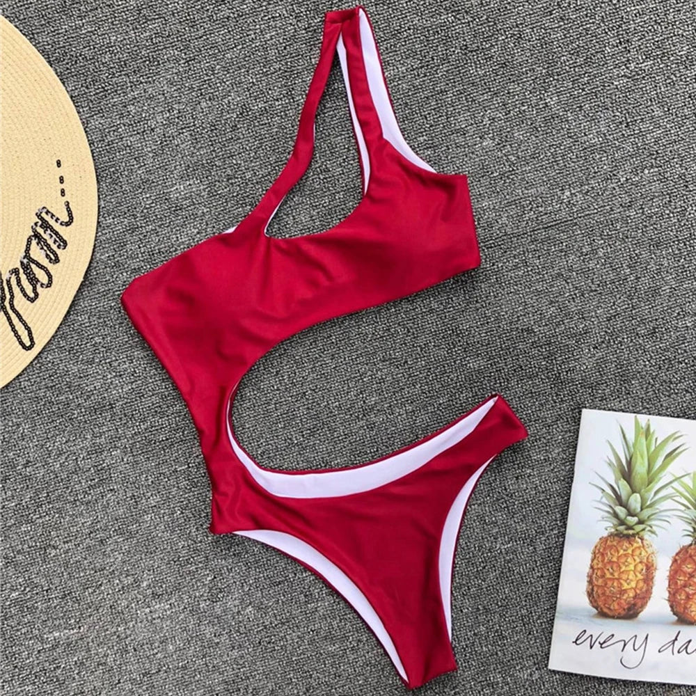 2025 Sexy One shoulder Female Swimwear One piece swimsuit Women Monokini Bather Trikini High cut Out Bathing suit Swim Bodysuit