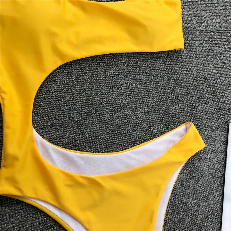 2025 Sexy One shoulder Female Swimwear One piece swimsuit Women Monokini Bather Trikini High cut Out Bathing suit Swim Bodysuit