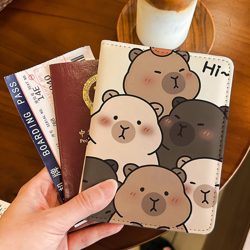 Capybara Passport Holder Document Case Protective Cover Multi-Function Card Wallet Travel Portable Organizer