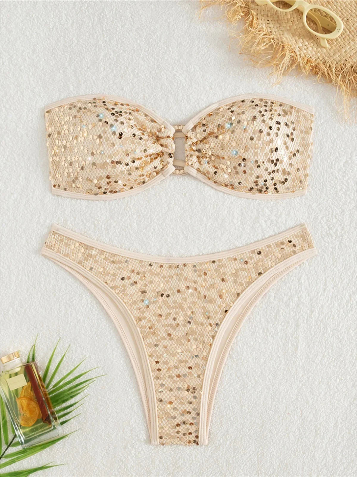 Sequins Shiny Bling Bandeau Bikini Female Swimsuit Women Swimwear Two-pieces Bikini set Brazilian Bather Bathing Suit Swim K7311