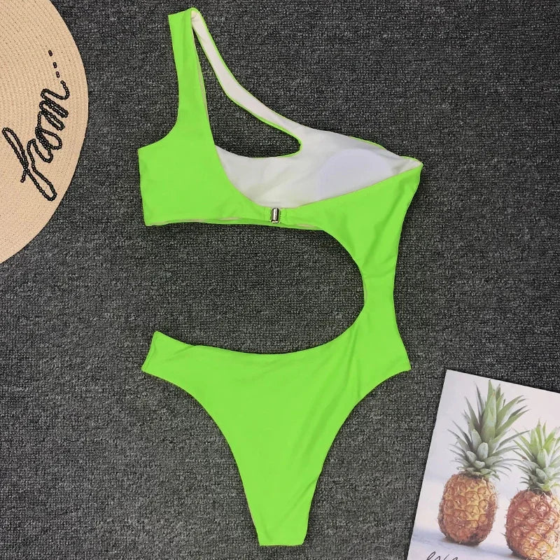 2026 Asymmetric One Shoulder Women Swimwear One Piece Swimsuit Female Monokini Bather High Cut Out Bathing Suit Swim Bodysuit