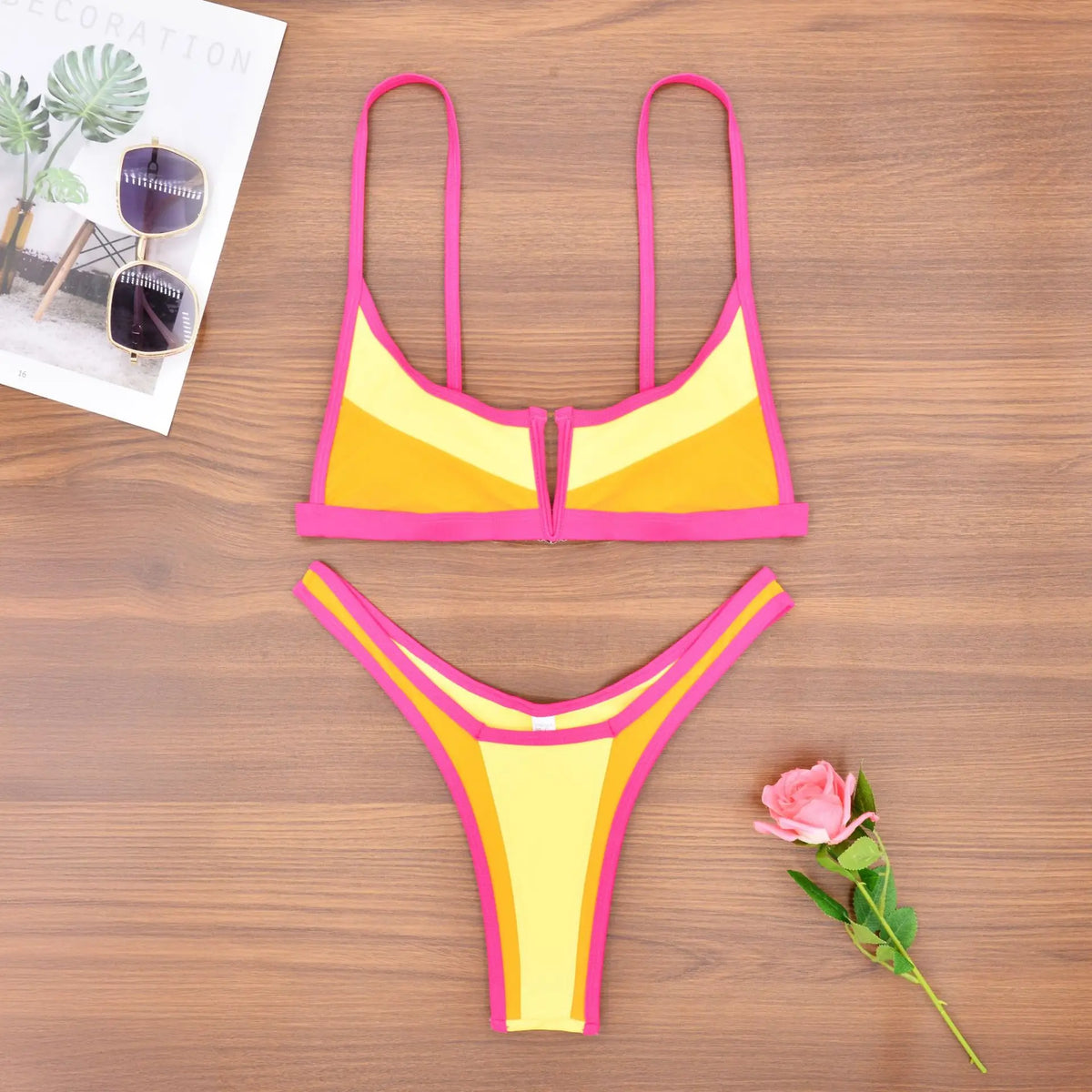 S - XL Splicing V Shaped Thong Bikini Women Swimsuit Female Swimwear Two Pieces Bikini Set Bather Push Up Bathing Suit Swim Lady