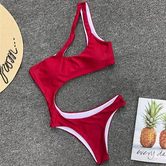 2025 Sexy One shoulder Female Swimwear One piece swimsuit Women Monokini Bather Trikini High cut Out Bathing suit Swim Bodysuit