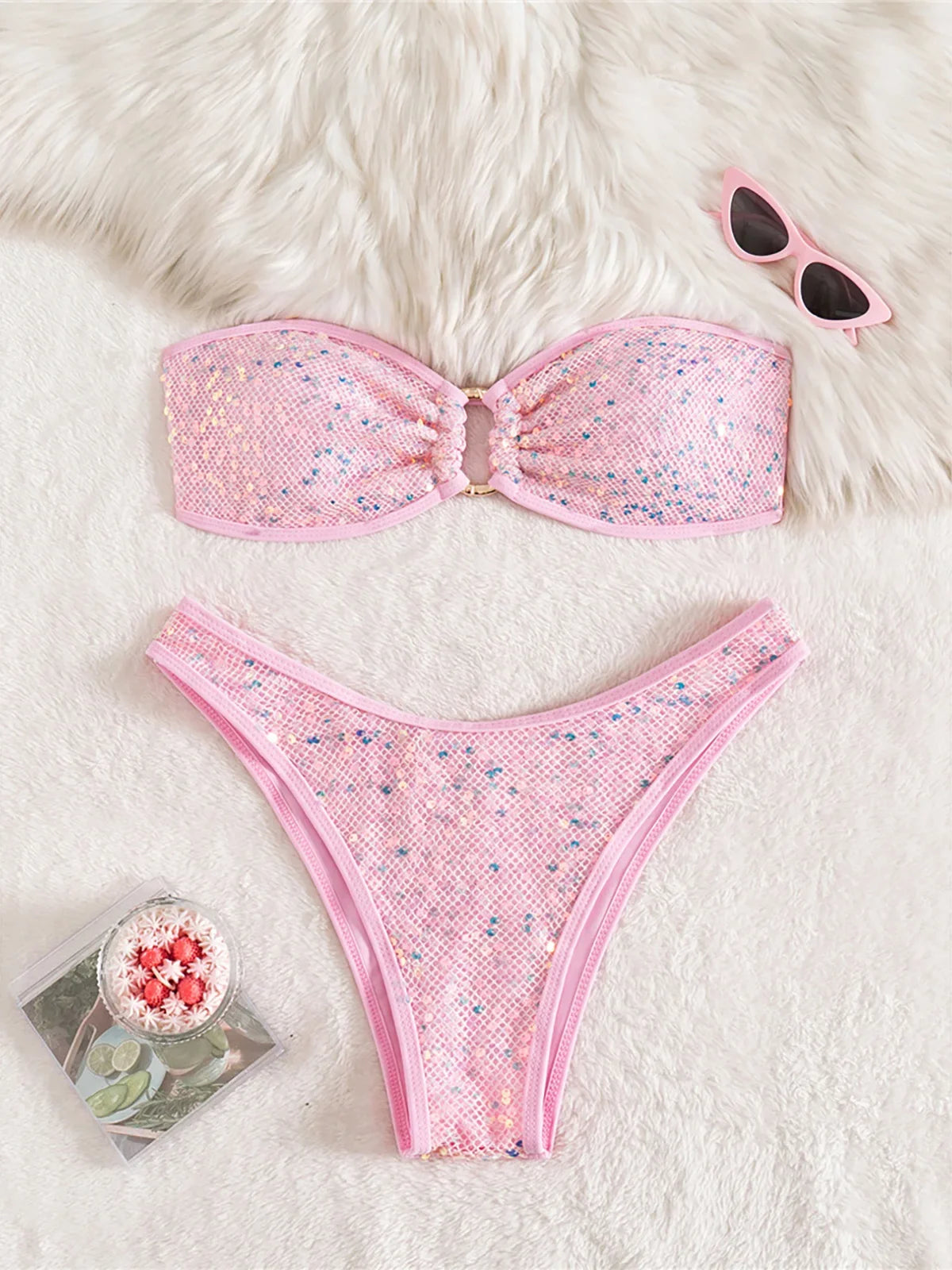 Sequins Shiny Bling Bandeau Bikini Female Swimsuit Women Swimwear Two-pieces Bikini set Brazilian Bather Bathing Suit Swim K7311