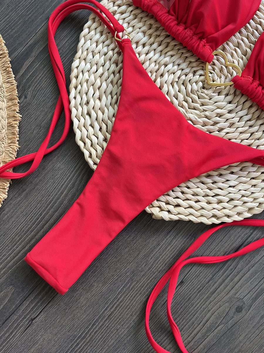 Heart-shaped Halter Micro Thong Bikini Female Swimsuit Women Swimwear Two-pieces Bikini Set Brazilian Bather Bathing Suit Swim