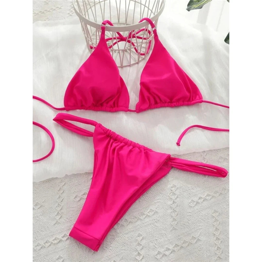Sexy Wrinkled High Cut Thong Bikini Women Swimwear Female Swimsuit Two-Pieces Bikini Set Bather Bathing Suit Swim Lady V4010C