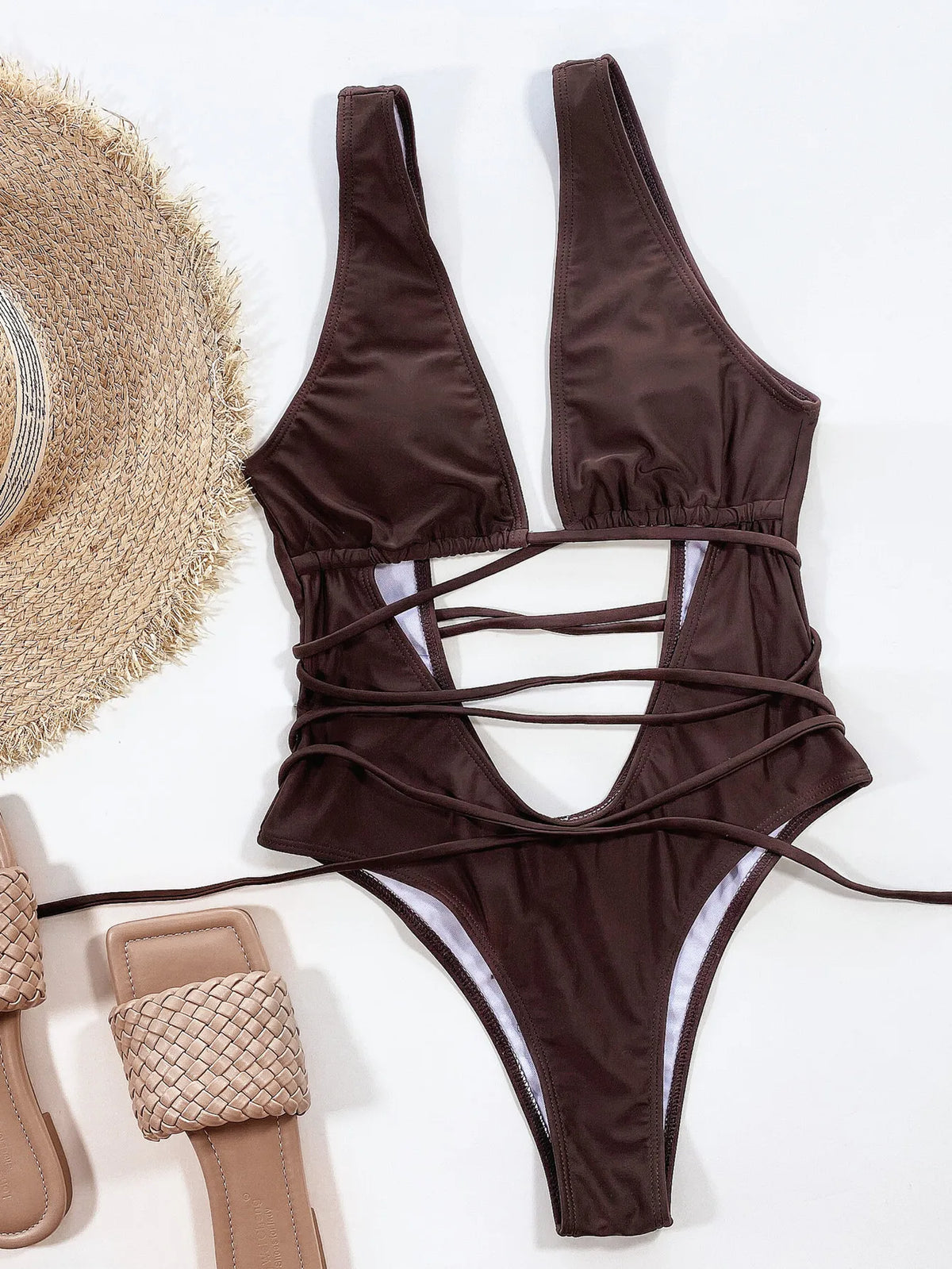 Deep V Neck Wrap Around High Cut Women Swimwear One Piece Swimsuit Female Monikini Tummy Cut Out Bathing Suit Swim Beach Wear