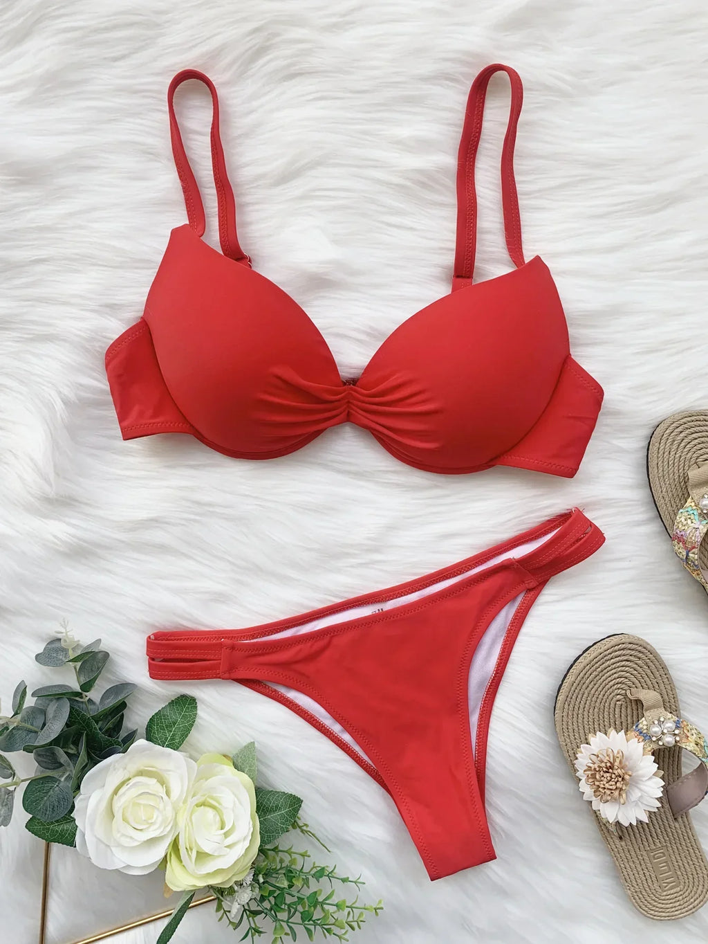 Sexy Push Up Bikinis Sets Two Pieces Solid Thong Swimsuit Bikini Swimsuit Swimwear Biquini Conjunto De Bikini Tankini Biquini