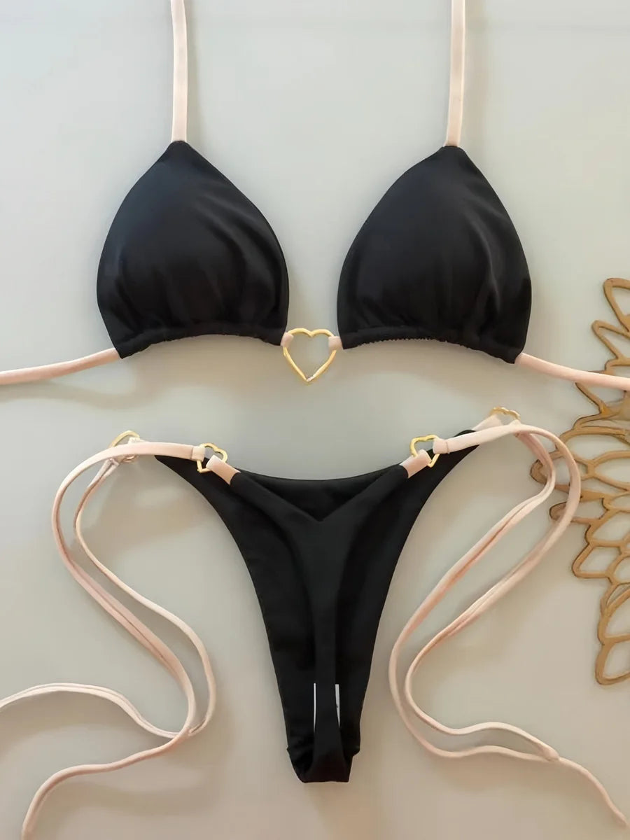 Heart-shaped Halter Micro Thong Bikini Female Swimsuit Women Swimwear Two-pieces Bikini Set Brazilian Bather Bathing Suit Swim