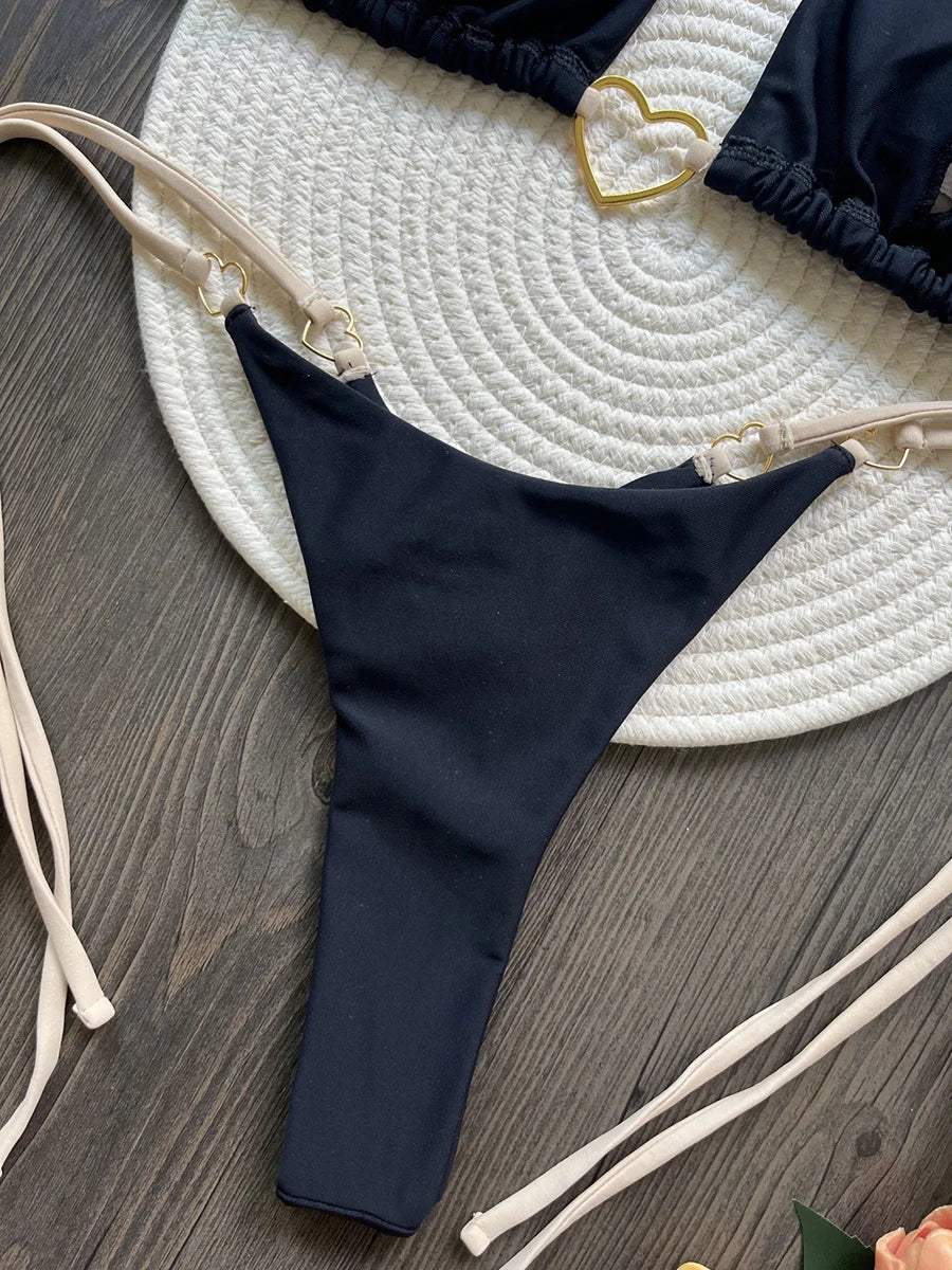 Heart-shaped Halter Micro Thong Bikini Female Swimsuit Women Swimwear Two-pieces Bikini Set Brazilian Bather Bathing Suit Swim
