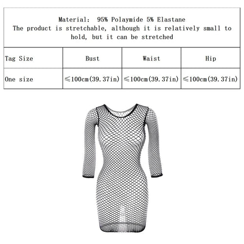 1PC Women Sexy Fishnet Beach Cover Up Long Sleeves Hollow Out Bodycon Dress See Through Summer Swimwear