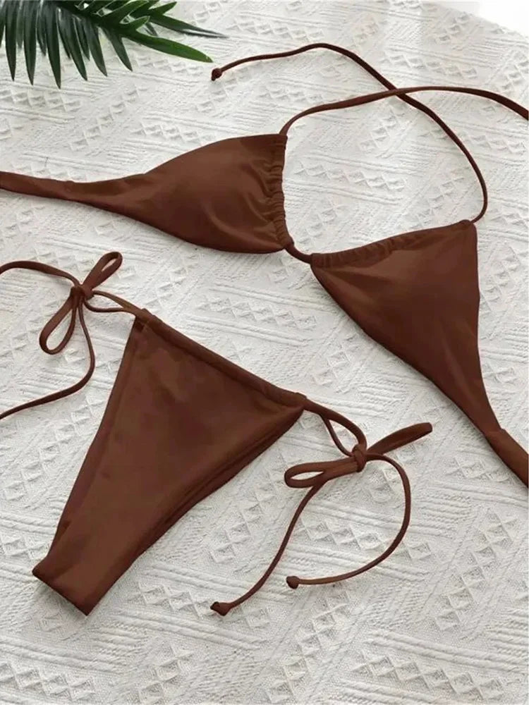 11 Colors Halter Mini Micro Thong Bikini Female Swimsuit Women Swimwear Two-pieces Bikini Set Bather Bathing Suit Swim Beachwear