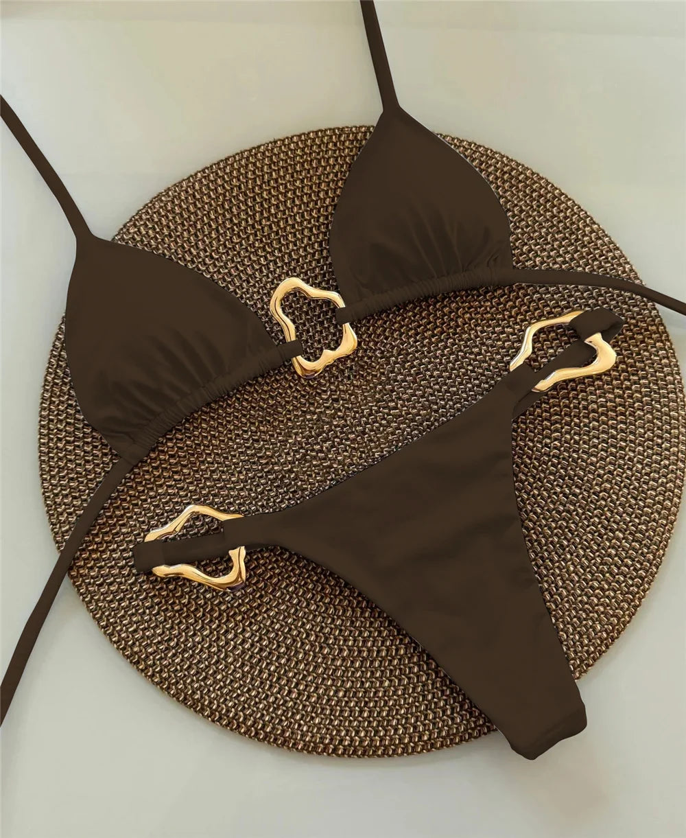 Sexy Halter Micro Bikini 2025 Women Swimsuit Solid Swimwear Thong Bikinis Set Brazilian Beach Wear Bathing Suit Biquini Female