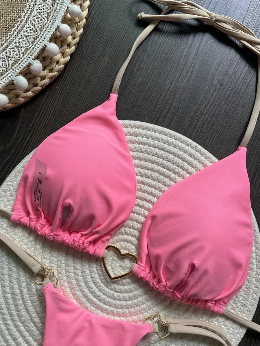 Heart-shaped Halter Micro Thong Bikini Female Swimsuit Women Swimwear Two-pieces Bikini Set Brazilian Bather Bathing Suit Swim