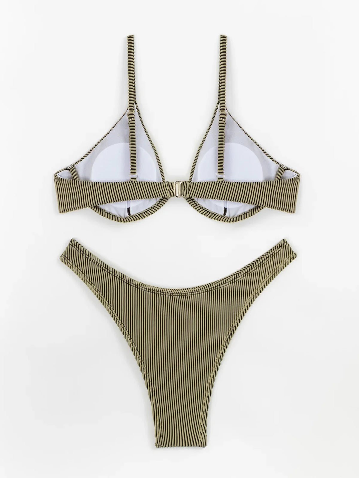 Solid Color Pit Strip Bikini Set for Women Sexy Underwire Push Up 2-piece Swimsuit High Waist Suspender Backless  Bathing Suit