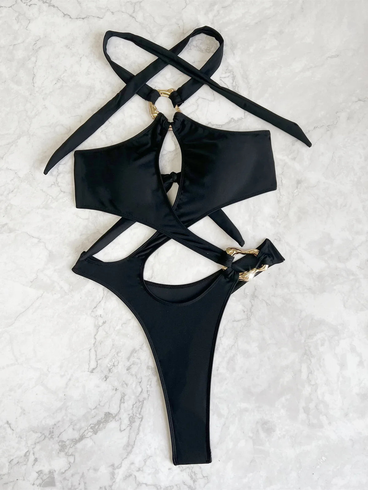 2026 New Sexy Hollow Out Women's Swimsuit Halter Lace-up Bodysuit Cross Bandage Backless Swimwear Push Up Bathing Suit Beachwear