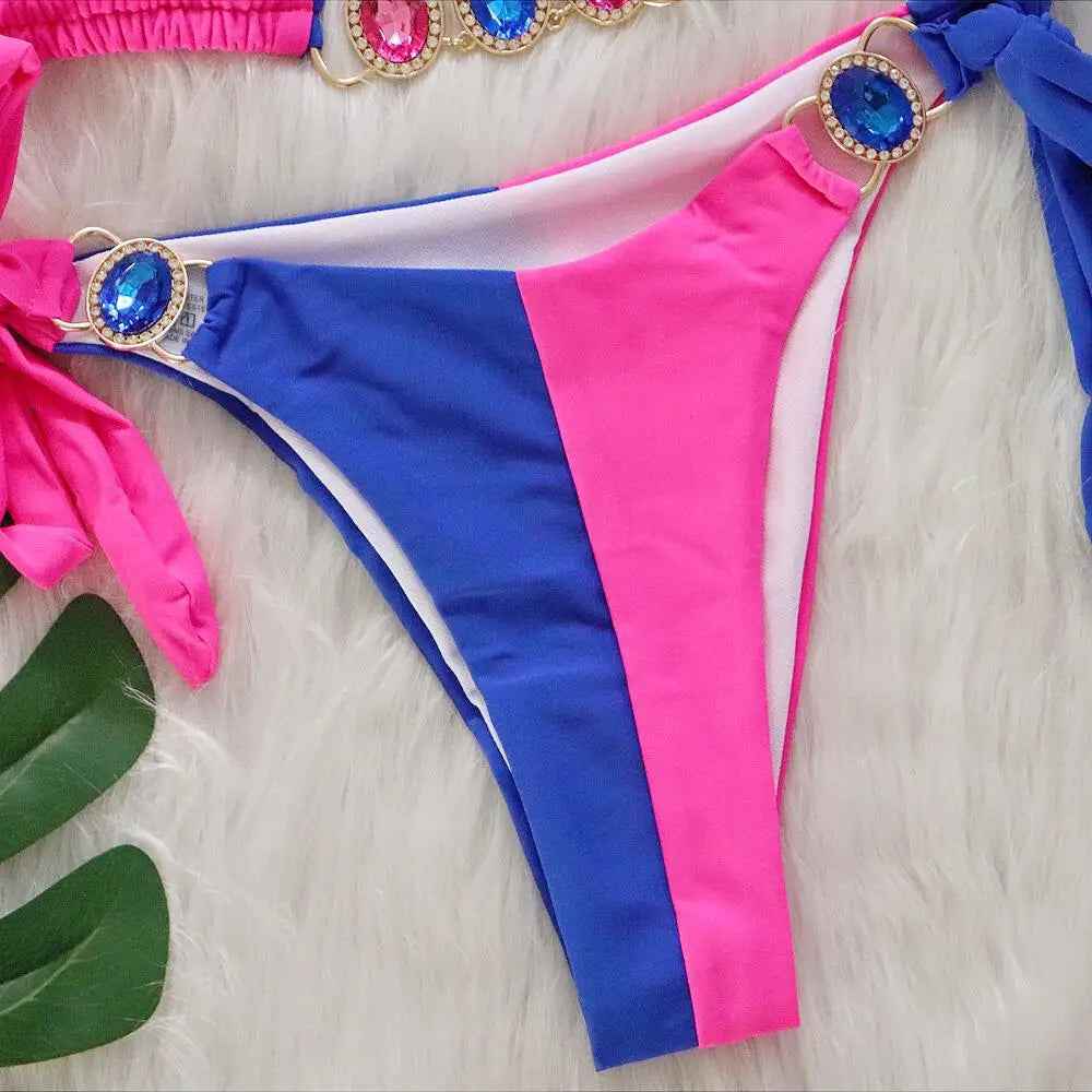2026 Leopard Rhinestone Jewelled Bikini Women Hollow out Swimsuit female Thong Swimwear Diamond Bikini Set Halter Bathing Suit