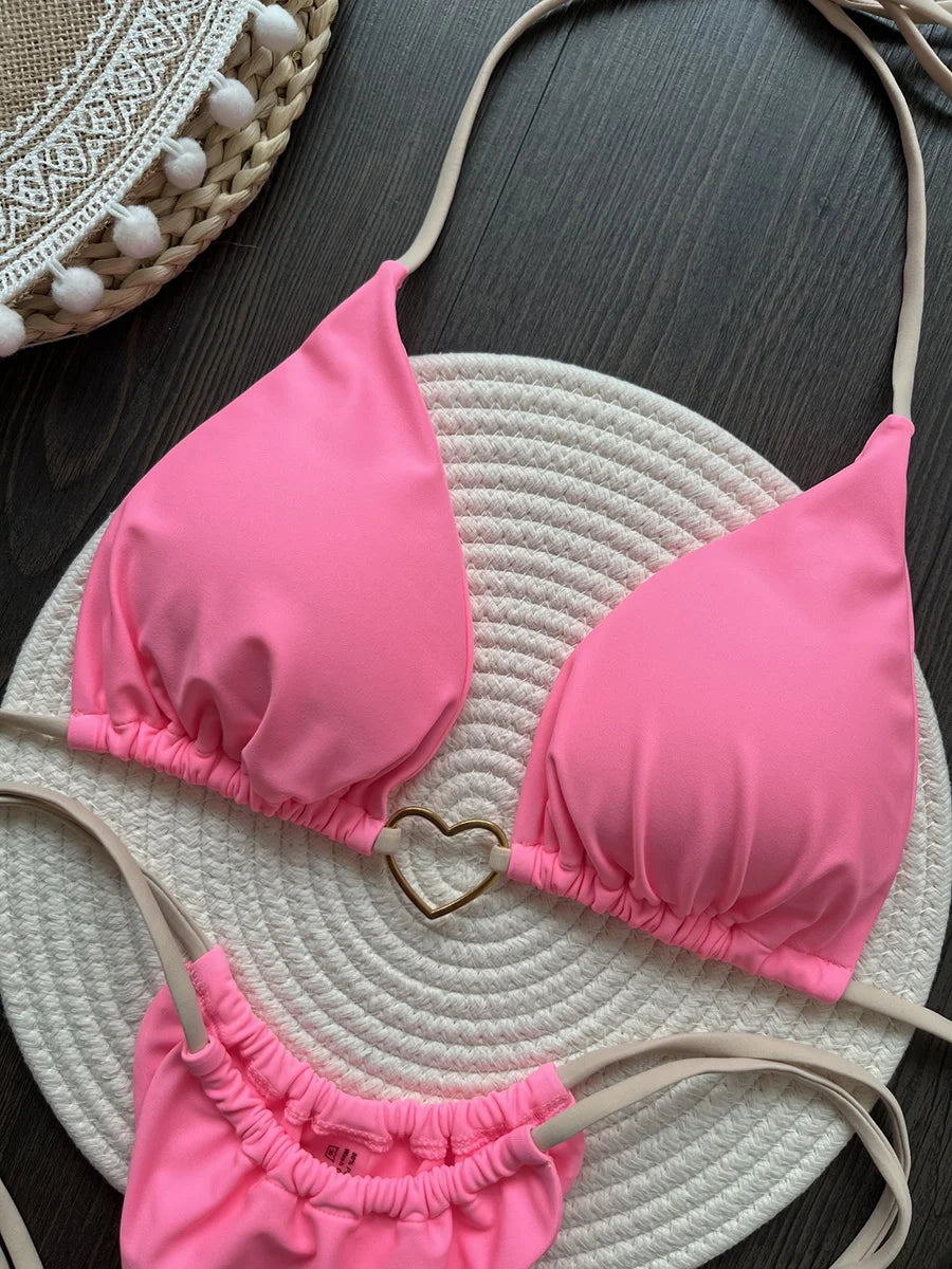 Heart-shaped Halter Micro Thong Bikini Female Swimsuit Women Swimwear Two-pieces Bikini Set Brazilian Bather Bathing Suit Swim