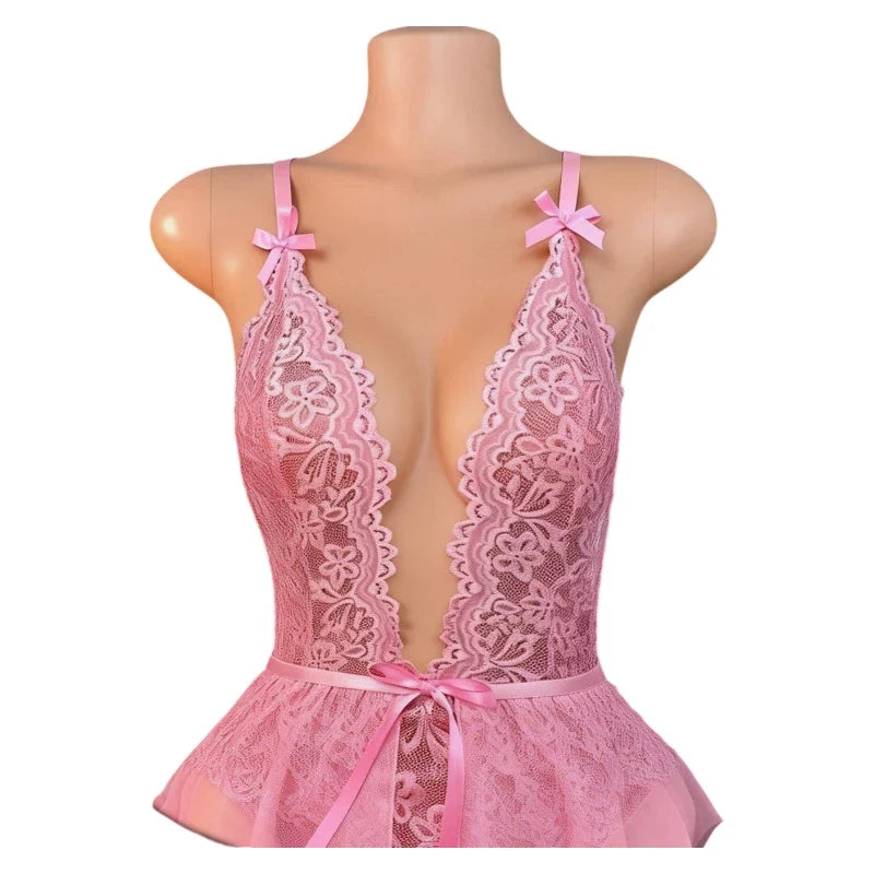 See Through Deep V Sexy Underwear Women One-piece Exotic Costumes Bodysuit  Desire Night Erotic  Sexua Temptation Hot Dress Set