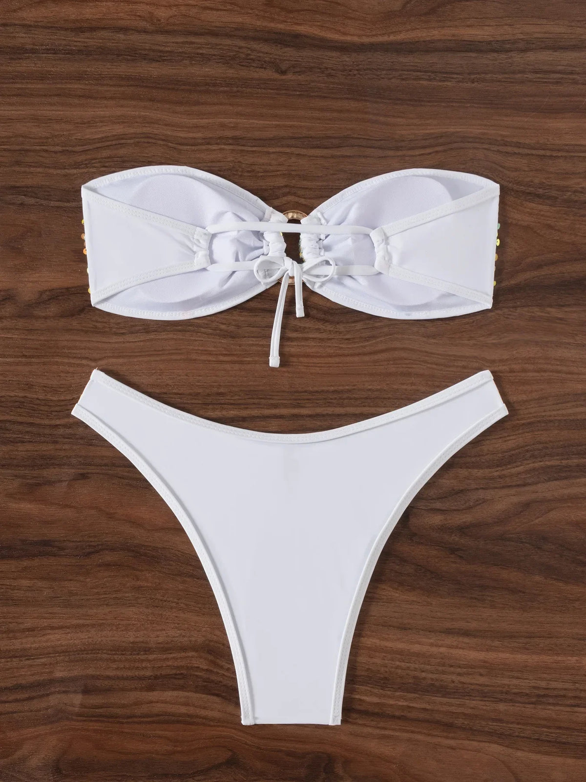 Shiny Sequins Fishnet Bandeau Bikini Female Swimsuit Women Swimwear Two-pieces Bikini Set Brazilian Bathing Suit Swim Beachwear