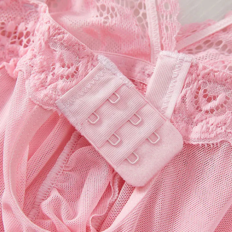 Sexy Lingerie Set Women Erotic Bra Nightdress Sexy Lace V-Neck Underwear Solid Slim Soft Dresses Transparent Thong & Sleepwear